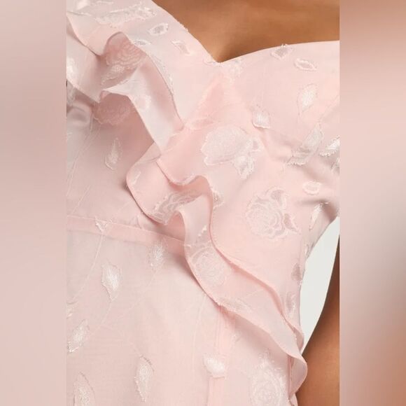 Forever Blush Pink Floral Jacquard Ruffled Maxi Dress - Picture 3 of 5